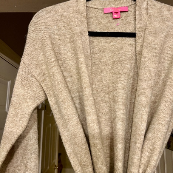 $188 Lilly Pulitzer Macarthy Open Belted Coat Style Cardigan Sweater Camel XS - Picture 2 of 4